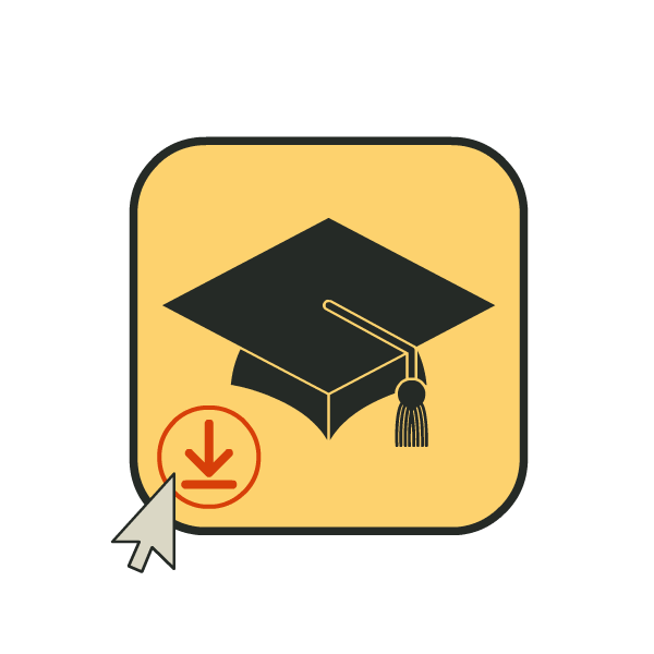graduation cap with a download icon next to it with a mouse cursor hovering over it